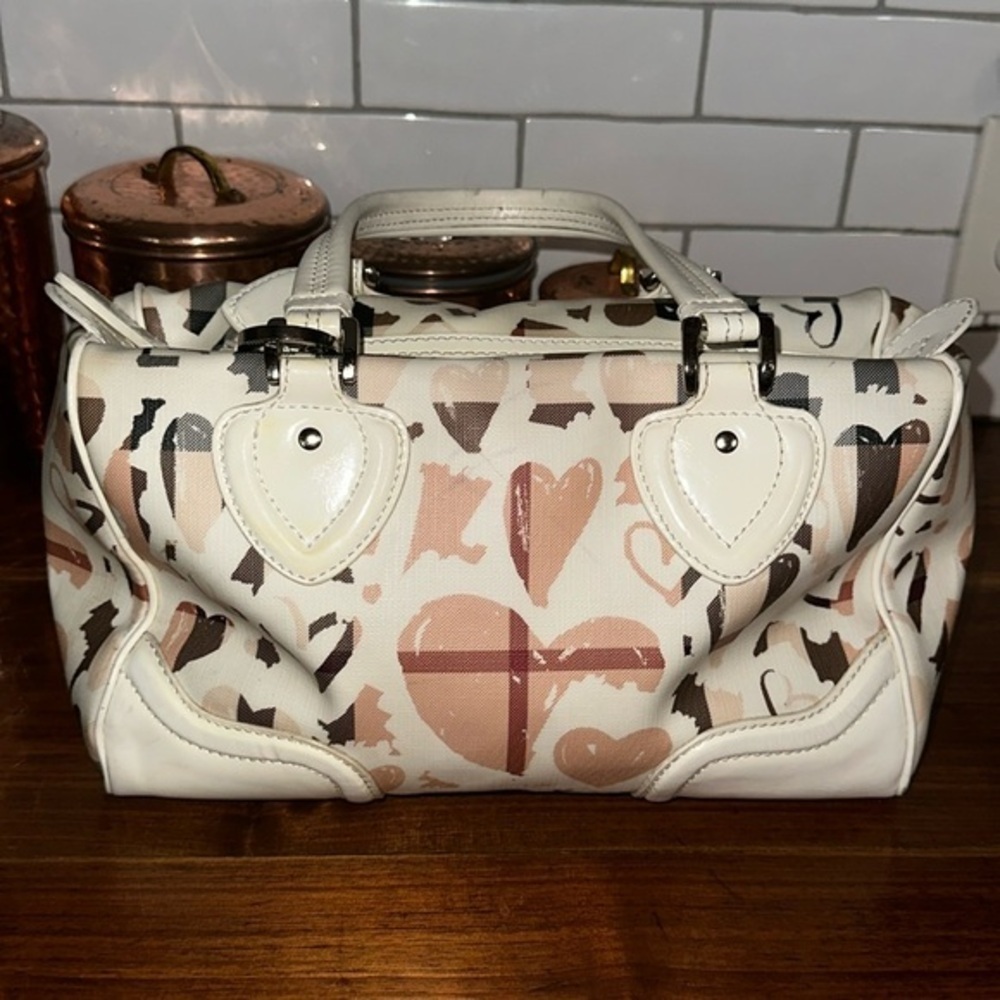 Burberry patent Nova check heart Chester bowling bag with COA.